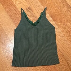 Green tank top with lace trim